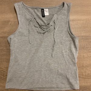 Grey tie front crop top tank